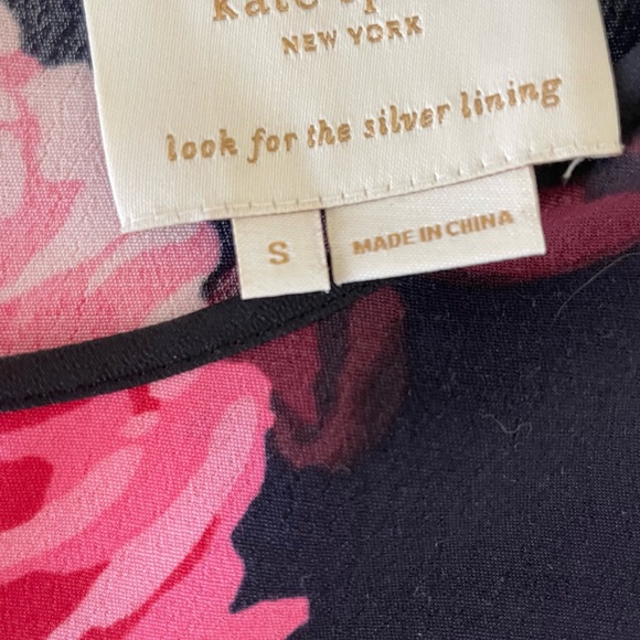 Kate Spade, Floral Ruffle Tiered Black & Pink Rose Print Rosa Shift Dress, Small - Picture 7 of 7